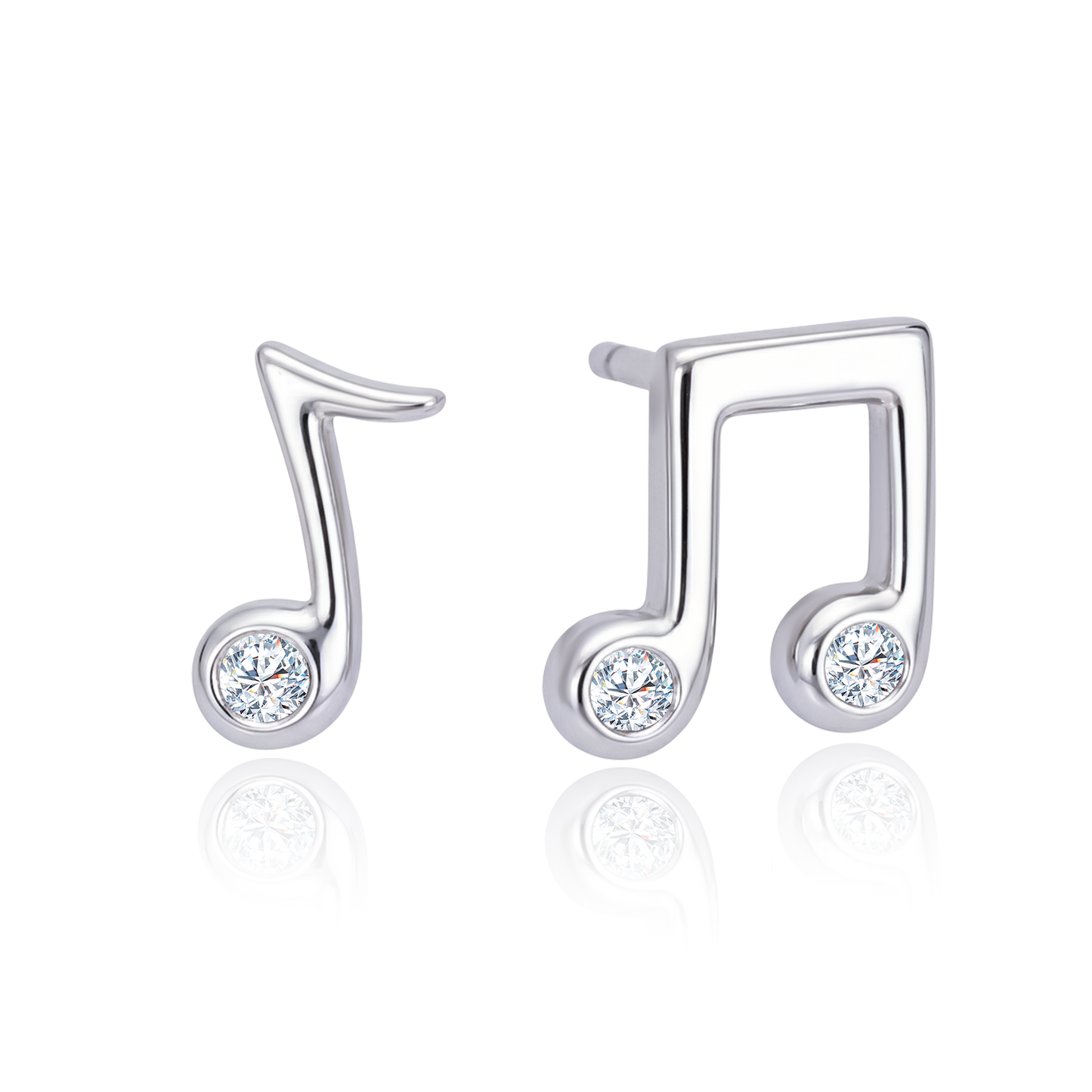 TDG 10K White Gold Lab-Grown Diamond Music Note Stud Earrings