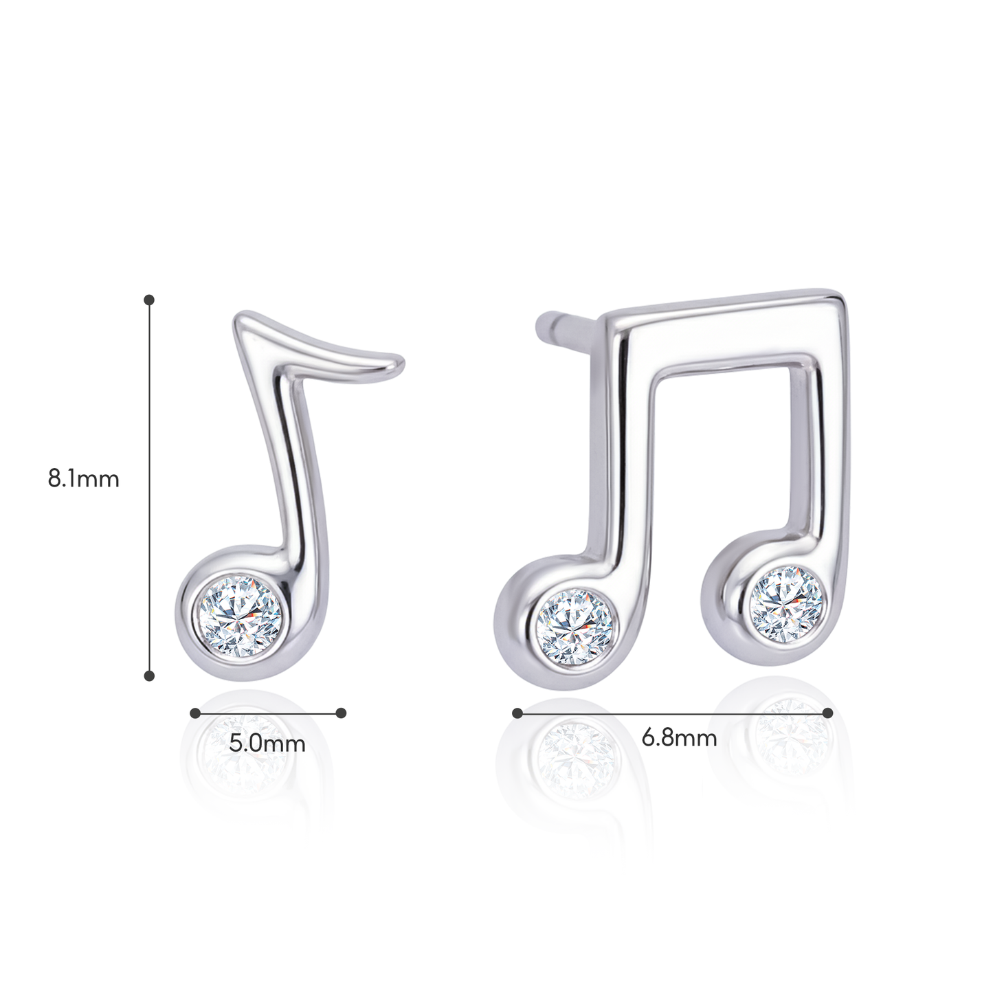 TDG 10K White Gold Lab-Grown Diamond Music Note Stud Earrings
