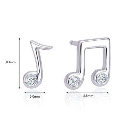 TDG 10K White Gold Lab-Grown Diamond Music Note Stud Earrings