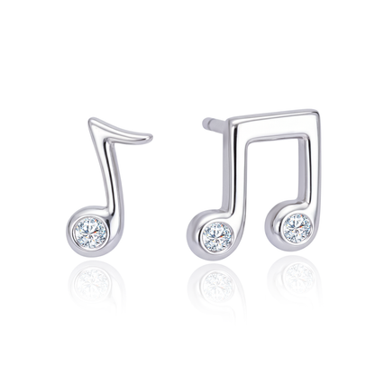 TDG 10K White Gold Lab-Grown Diamond Music Note Stud Earrings