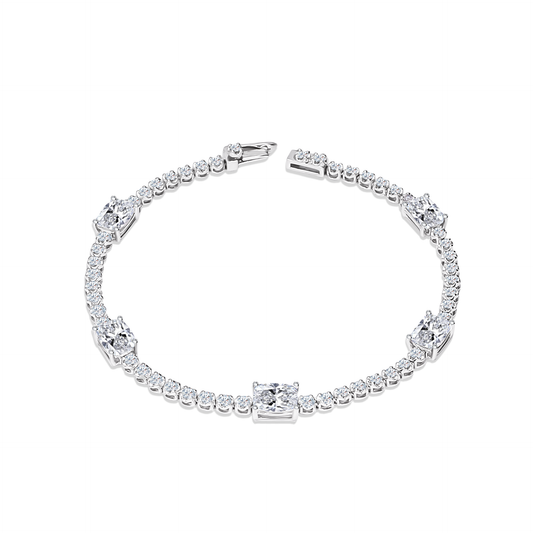 TDG 10K White Gold Lab-Grown Diamond Mixed-Cut Tennis Bracelet