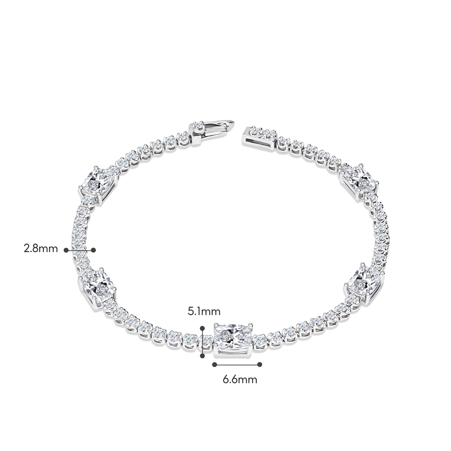 TDG 10K White Gold Lab-Grown Diamond Mixed-Cut Tennis Bracelet