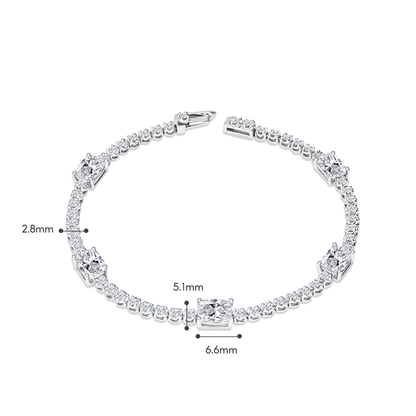 TDG 10K White Gold Lab-Grown Diamond Mixed-Cut Tennis Bracelet