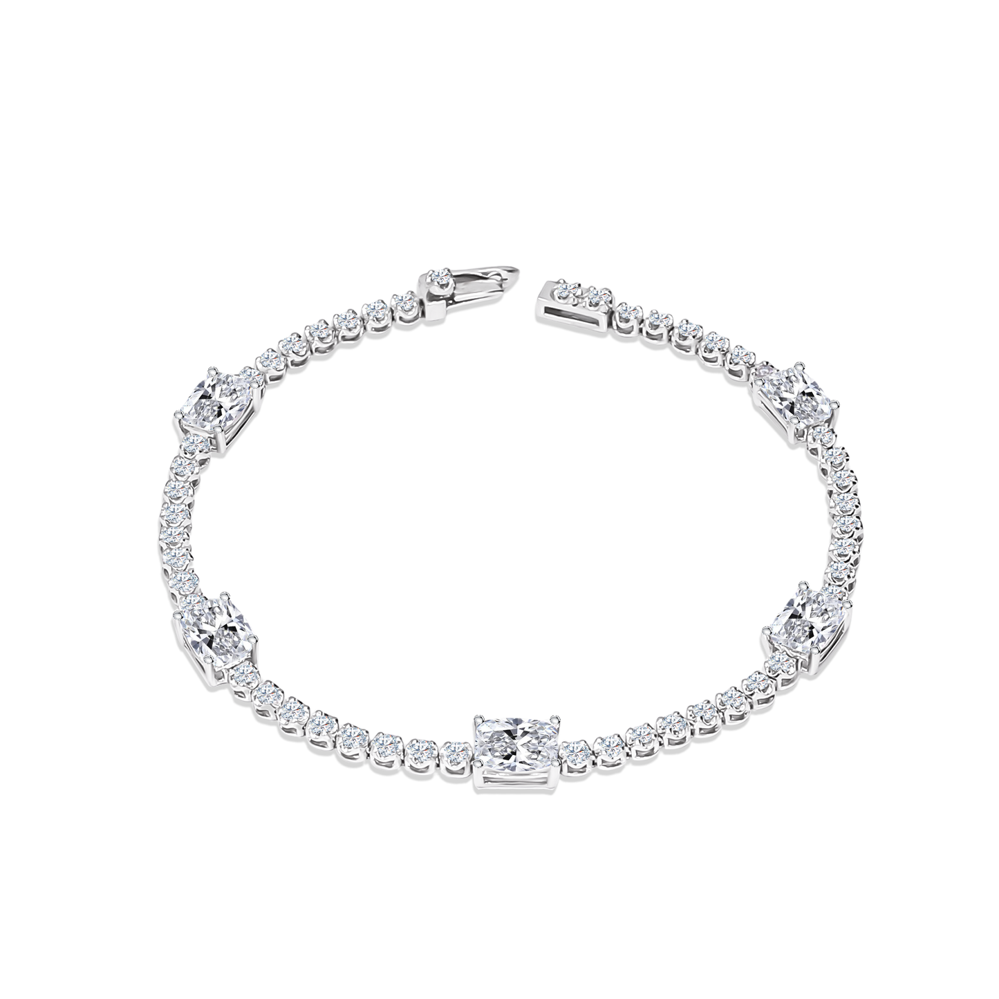 TDG 10K White Gold Lab-Grown Diamond Mixed-Cut Tennis Bracelet