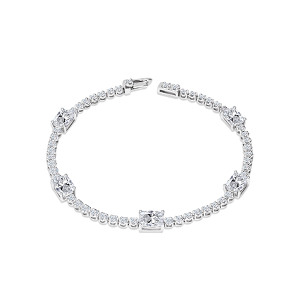 TDG 10K White Gold Lab-Grown Diamond Mixed-Cut Tennis Bracelet