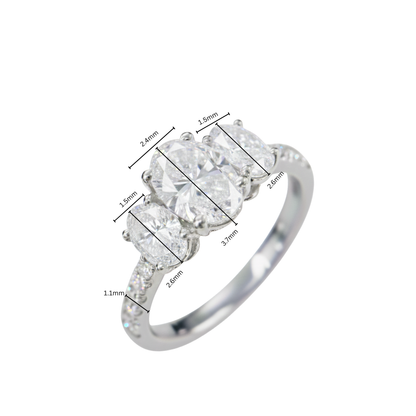TDG 10K White Gold Three Oval Stone Diamond Ring