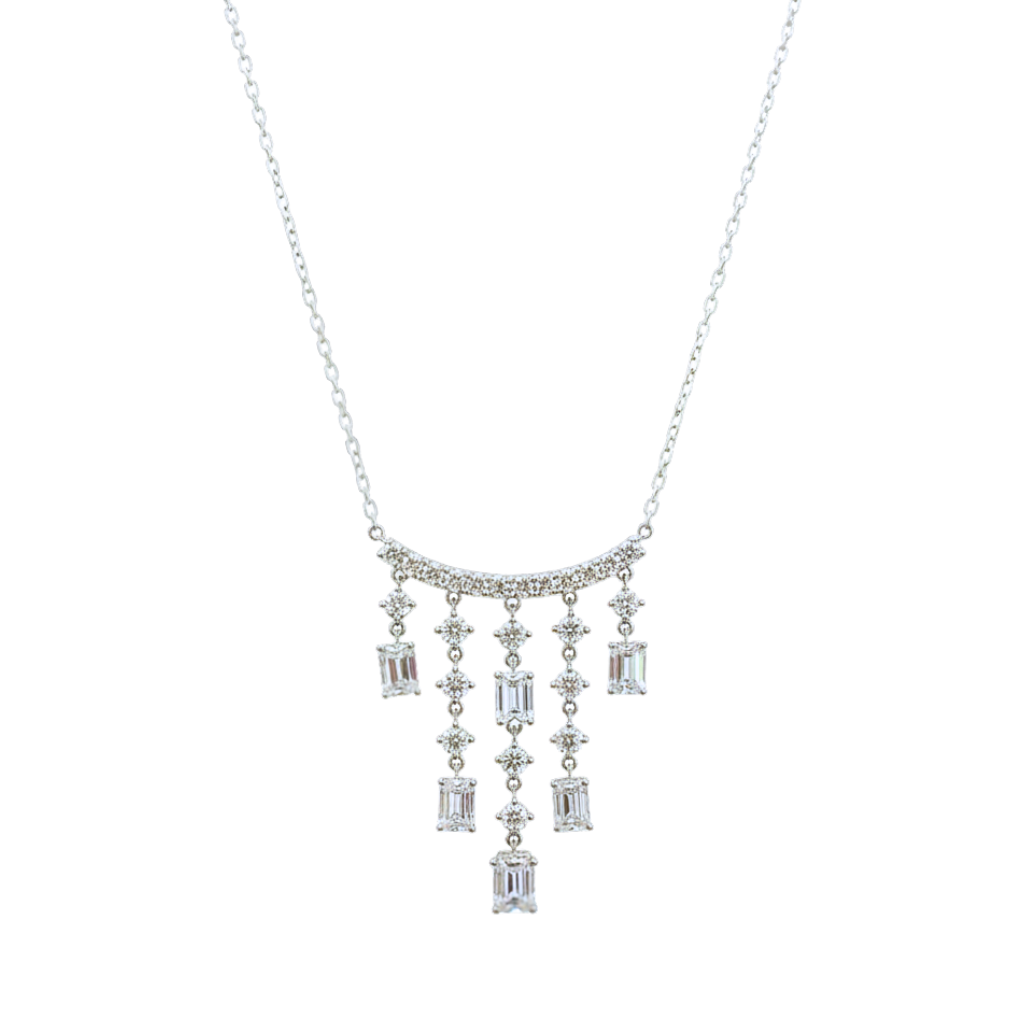 TDG 10K Gold Emerald-Cut Diamond Fringe Necklace - Graduated Tassel Drop Pendant