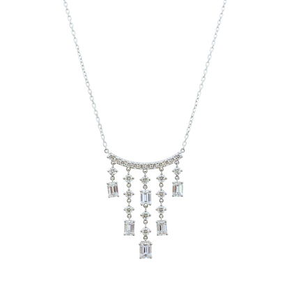 TDG 10K Gold Emerald-Cut Diamond Fringe Necklace - Graduated Tassel Drop Pendant