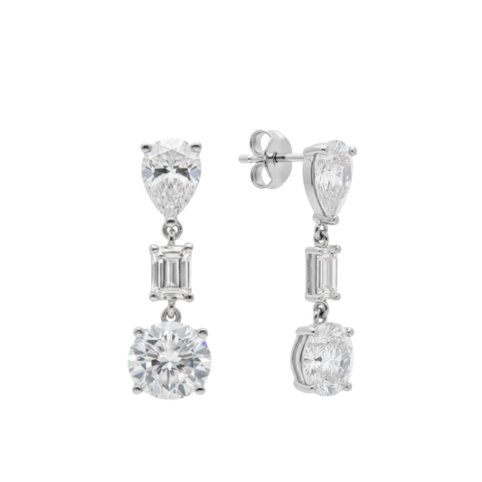 TDG 10K White Gold Multi-Shape Diamond Drop Earrings