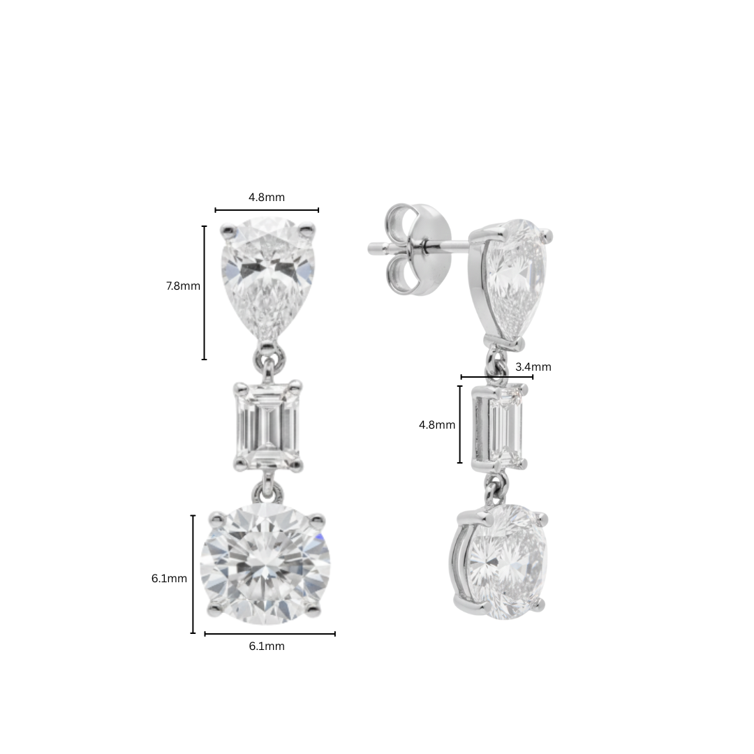 TDG 10K White Gold Multi-Shape Diamond Drop Earrings