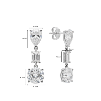 TDG 10K White Gold Multi-Shape Diamond Drop Earrings