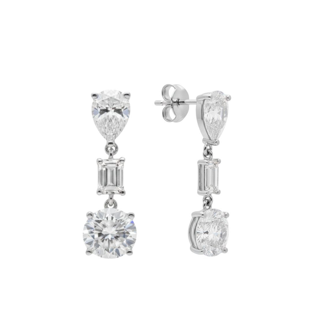 TDG 10K White Gold Multi-Shape Diamond Drop Earrings