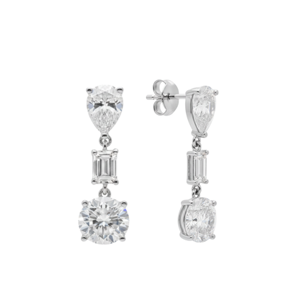 TDG 10K White Gold Multi-Shape Diamond Drop Earrings
