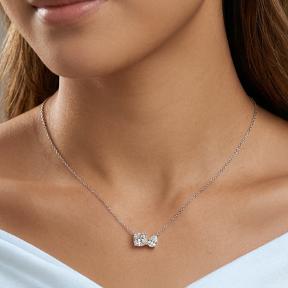 TDG 10K Gold Lab Grown Cushion & Pear Cut Diamond Toi et Moi Necklace – 2TCW±