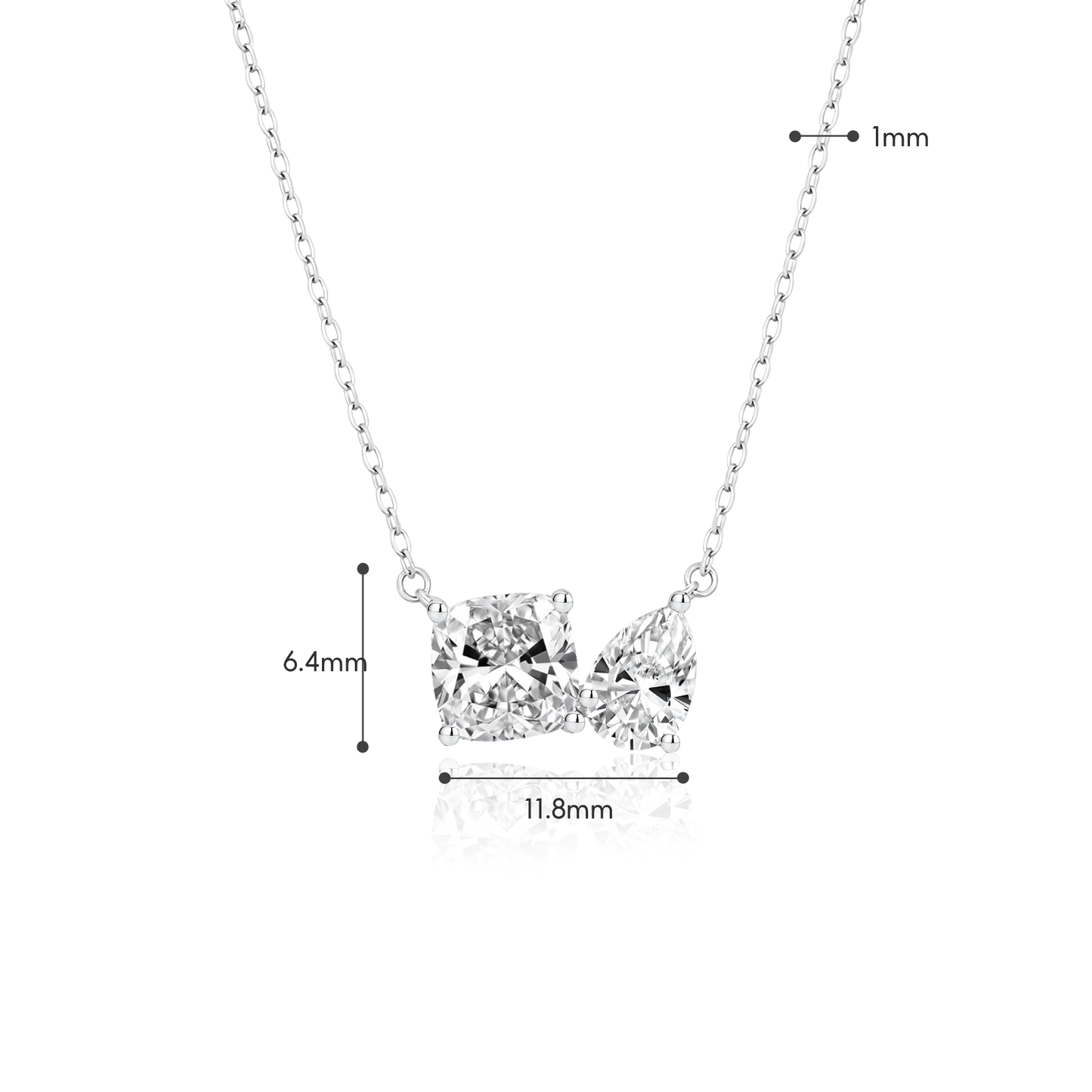 TDG 10K Gold Lab Grown Cushion & Pear Cut Diamond Toi et Moi Necklace – 2TCW±