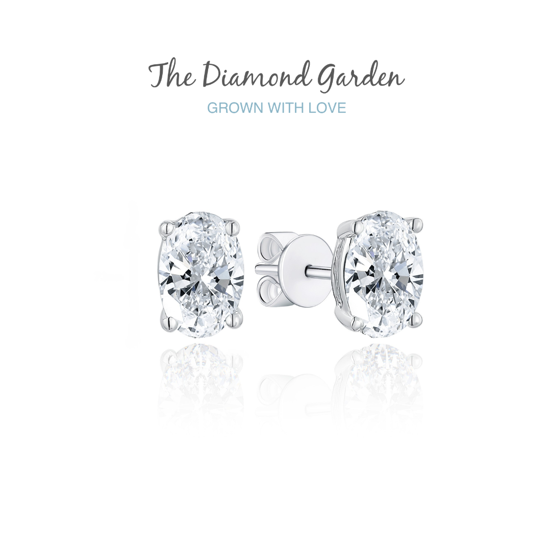 TDG 10K Gold Lab Grown Diamond Oval Cut Stud Earrings - 0.8TCW