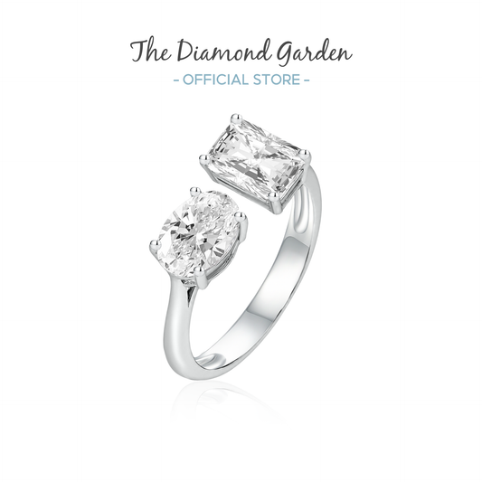 TDG 10K Gold Lab Grown Oval & Radiant Cut Diamond Toi et Moi Ring – 1.5TCW±