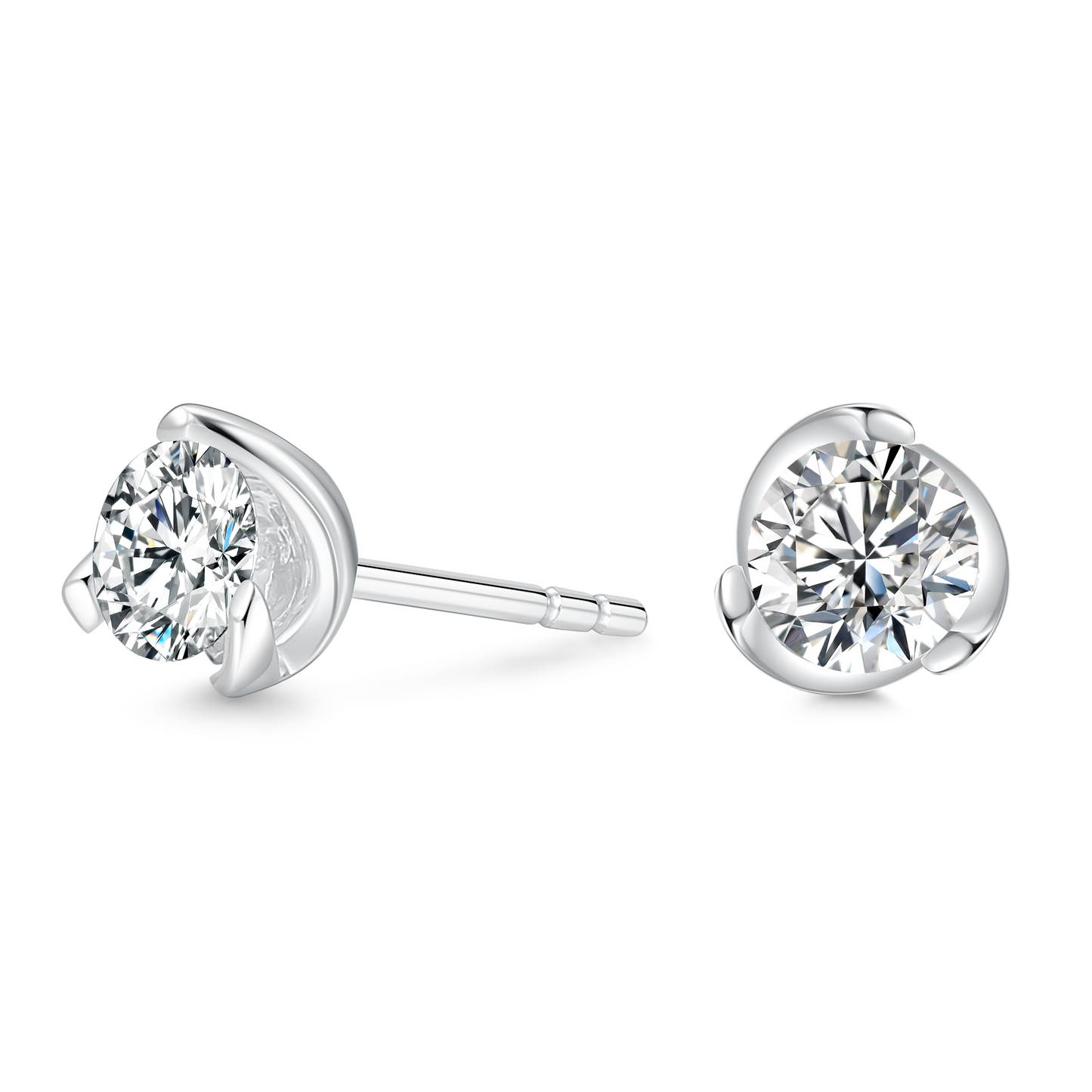 10K Gold Rotating Setting Lab Grown Round-cut Diamond Stud Earrings