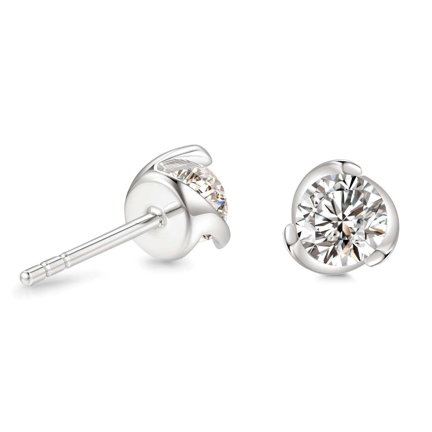 10K Gold Rotating Setting Lab Grown Round-cut Diamond Stud Earrings