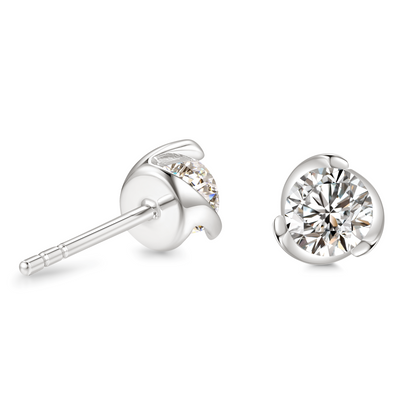 10K Gold Rotating Setting Lab Grown Round-cut Diamond Stud Earrings