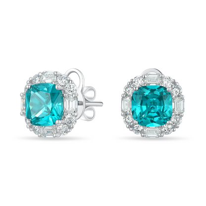 10K Gold Lab Grown Paraiba Tourmaline and Diamond Stud Earrings