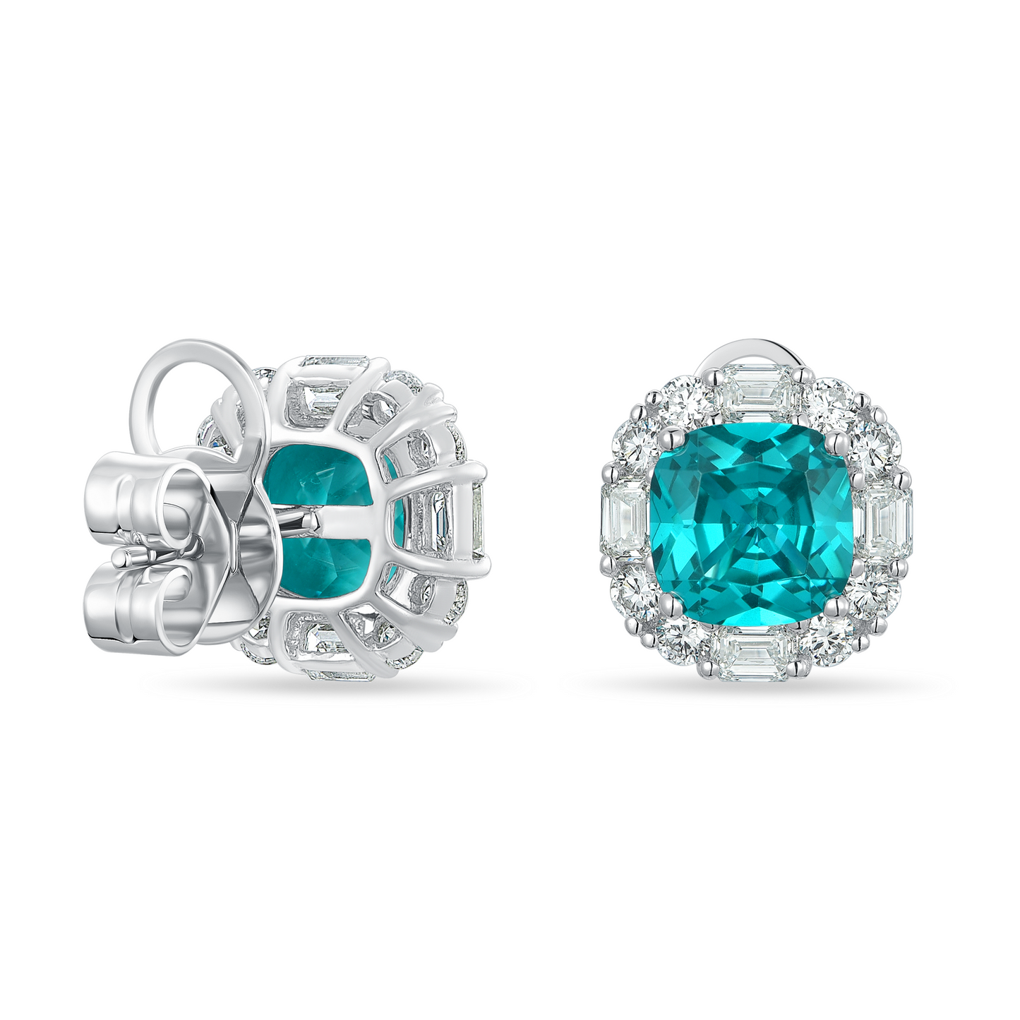 10K Gold Lab Grown Paraiba Tourmaline and Diamond Stud Earrings