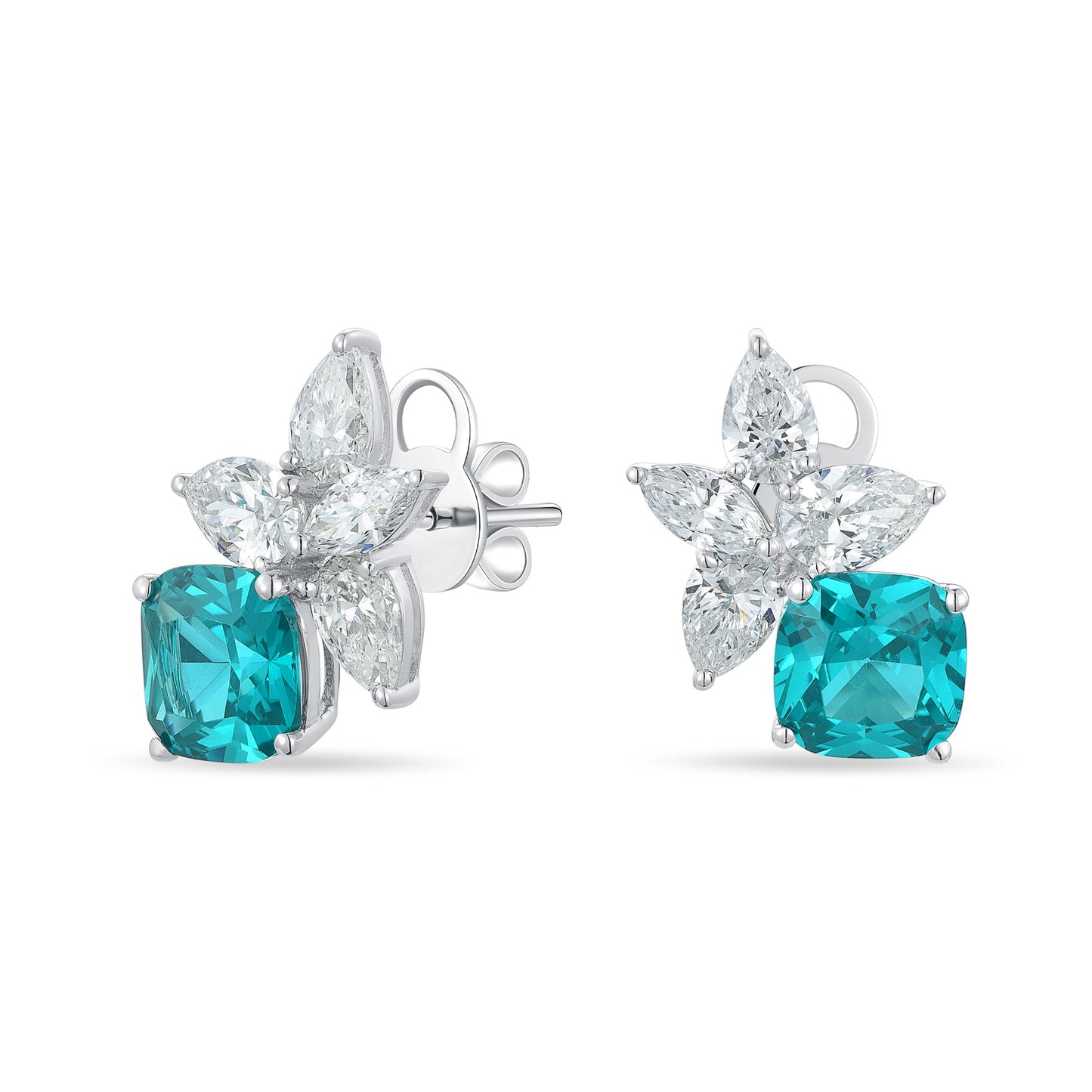 10K Gold Lab Grown Paraiba Tourmaline and Diamond Stud Earrings