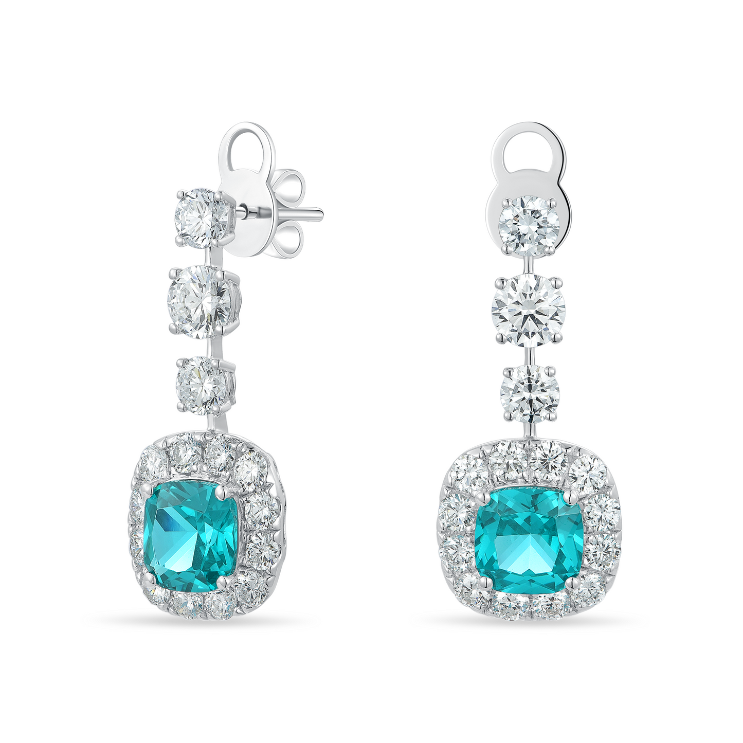 10K Gold Lab Grown Paraiba Tourmaline and Diamond Stud Earrings