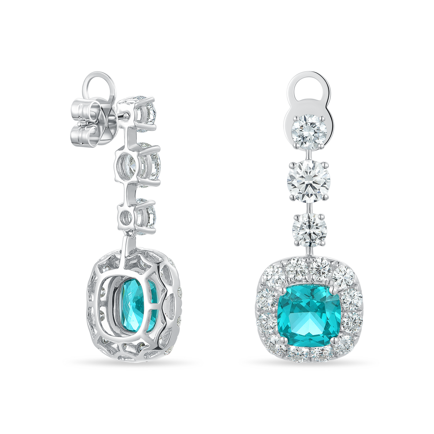 10K Gold Lab Grown Paraiba Tourmaline and Diamond Stud Earrings