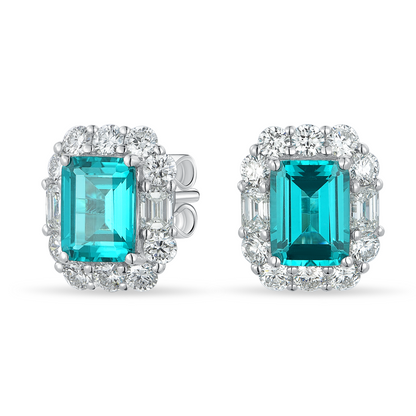 10K Gold Lab Grown Paraiba Tourmaline and Diamond Stud Earrings