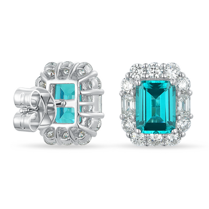 10K Gold Lab Grown Paraiba Tourmaline and Diamond Stud Earrings