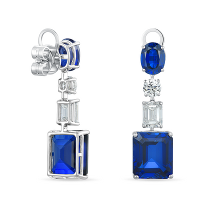 10K Gold Lab Grown Blue Sapphire and Diamond Stud Earrings