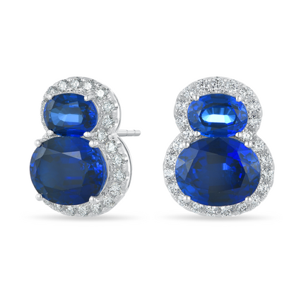 10K Gold Lab Grown Blue Sapphire and Diamond Stud Earrings