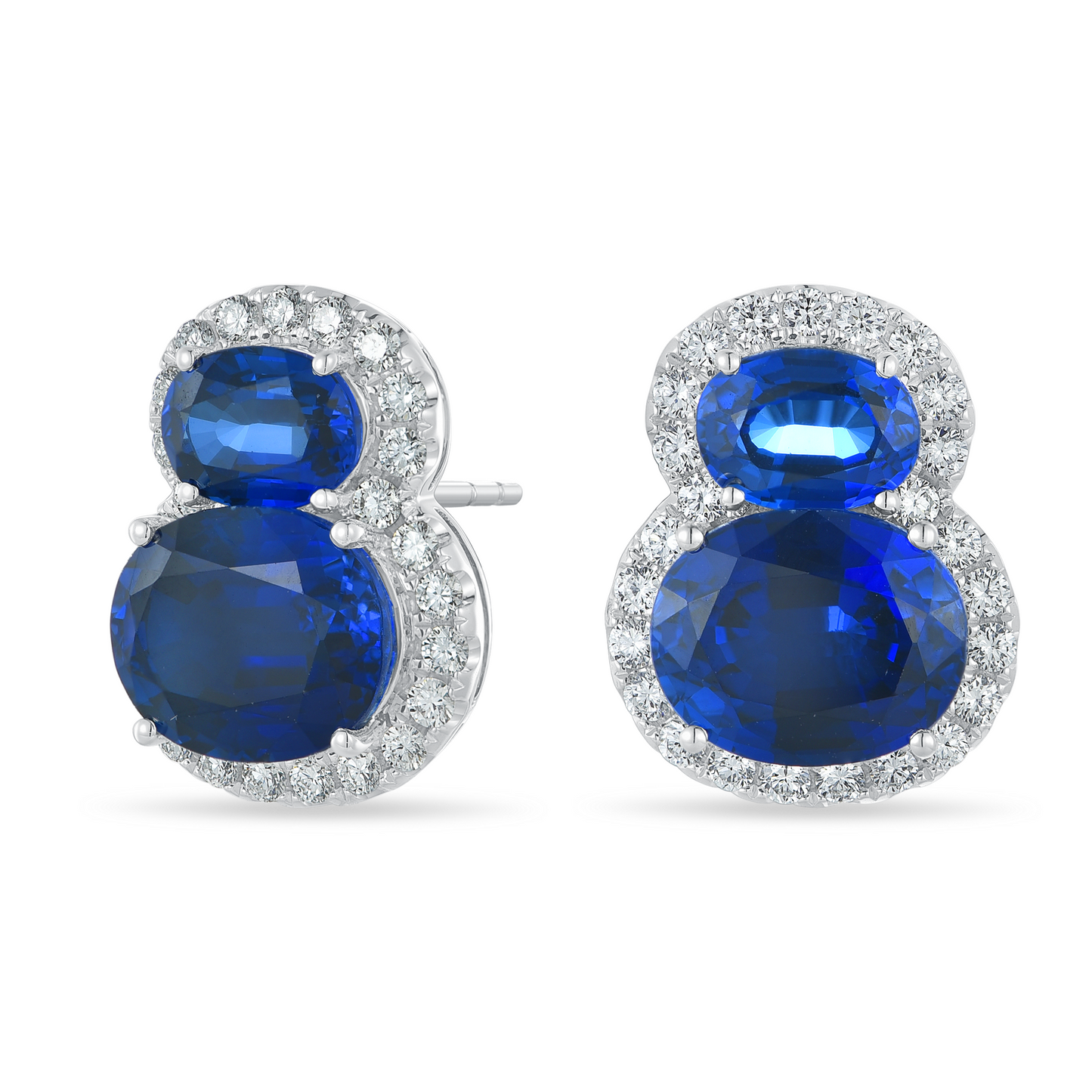 10K Gold Lab Grown Blue Sapphire and Diamond Stud Earrings