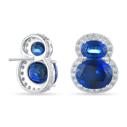 10K Gold Lab Grown Blue Sapphire and Diamond Stud Earrings