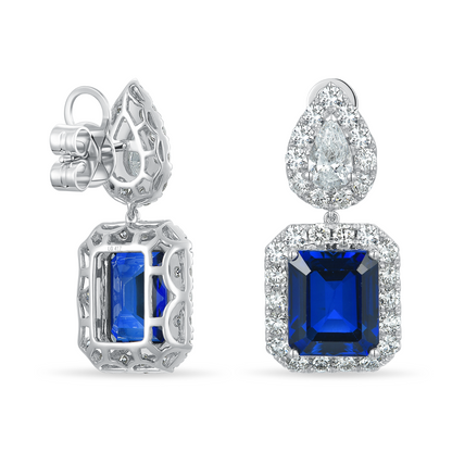 10K Gold Lab Grown Blue Sapphire and Diamond Stud Earrings