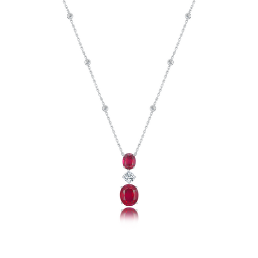 10K Gold Lab Grown Ruby and Diamond Necklace