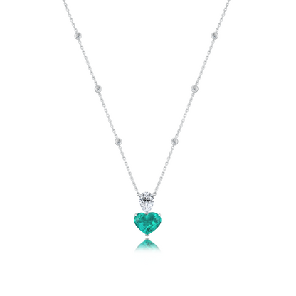 10K Gold Lab Grown Emerald and Diamond Necklace