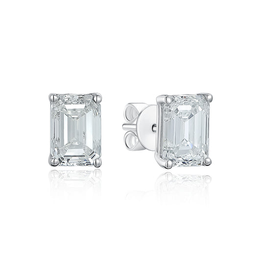 10K Gold Emerald Cut Lab Grown Diamond Stub Earrings with IGI Certificate